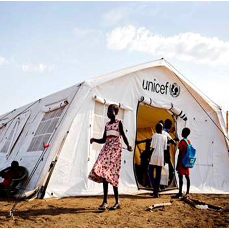 UNICEF Standaard 72 m² multifunctionele tijdelijke schuilplaats UV-gestabiliseerde knuffeltent