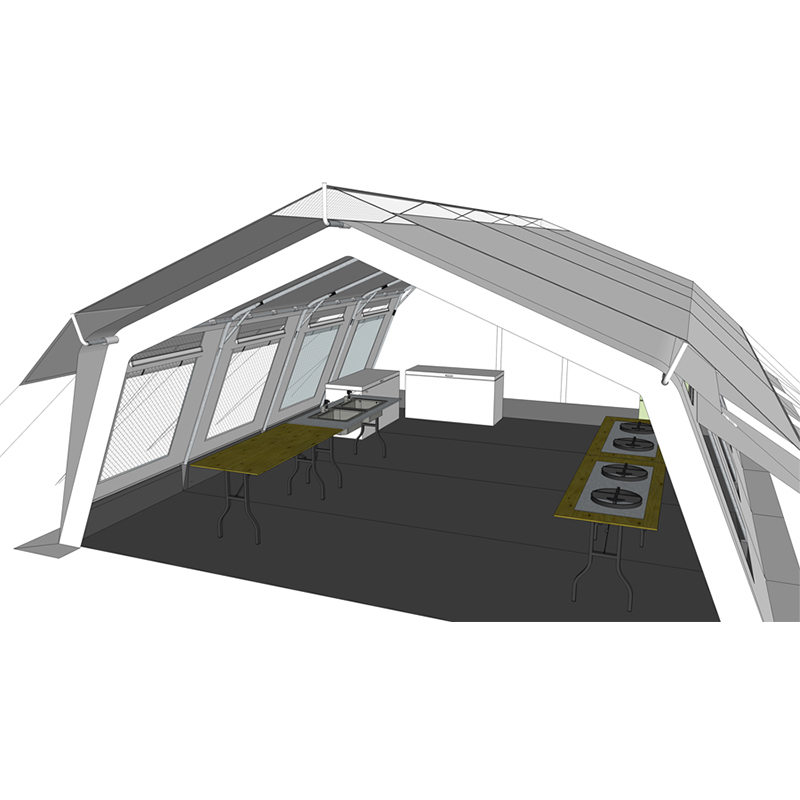 UNICEF standaard multifunctionele hubtent van 42 m² met geïntegreerde/verwijderbare schaduwafdekking