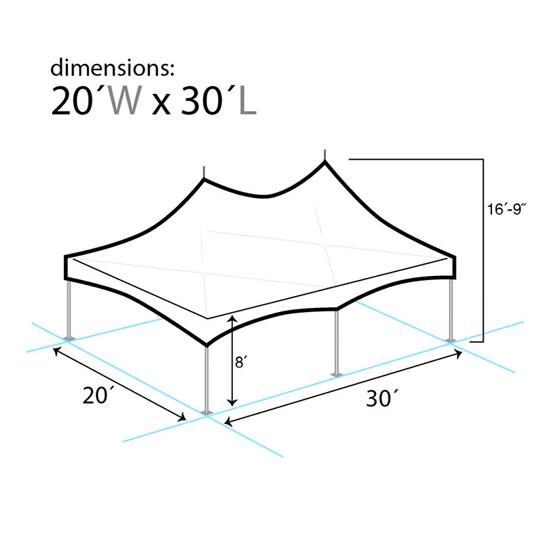20 x 30 inch (6 x 9 m) PVC feesttent met aluminium frame en hoge piek